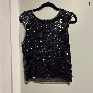 Zara Black Sleeveless Sequin Blouse Top - small